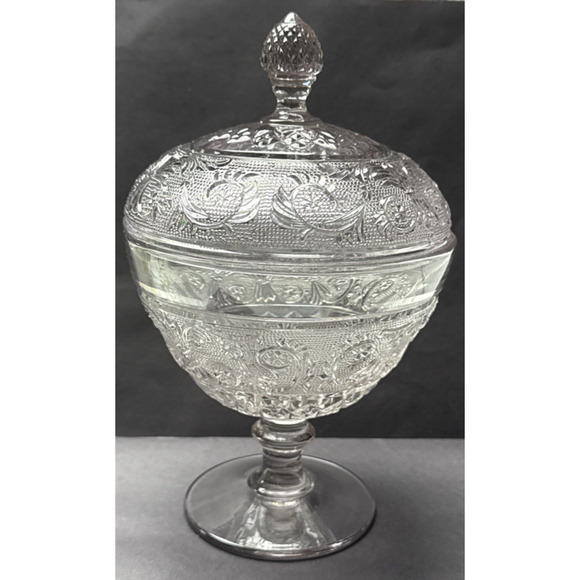 Duncan Miller Sandwich Glass Pale Lavender Lilac Covered Candy Dish Pedestal - Picture 9 of 12